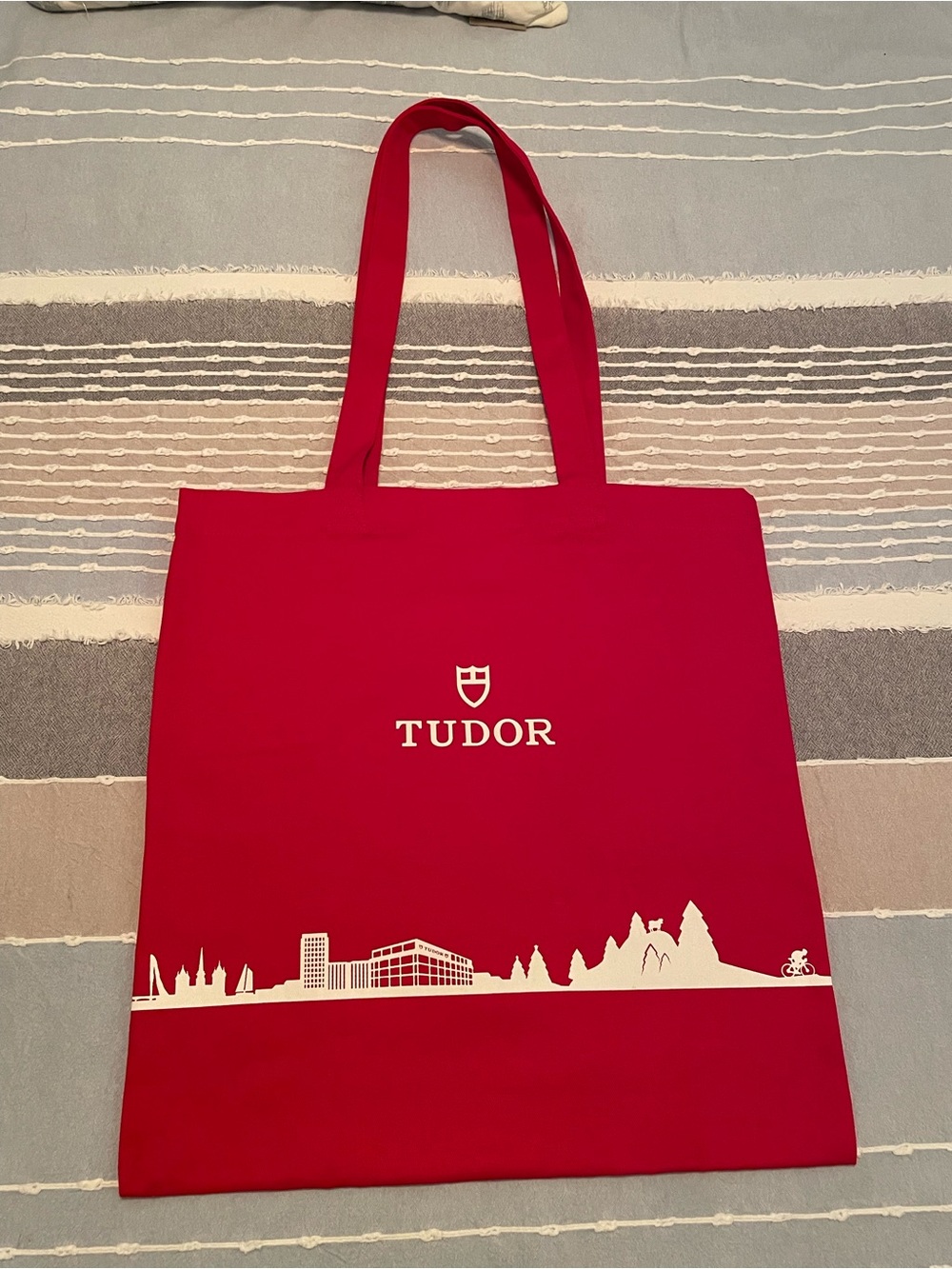 Tudor Bright Red Canvas Tote with White Logo